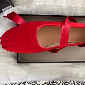 New in box size 9.5 J crew red satin ballerina flats